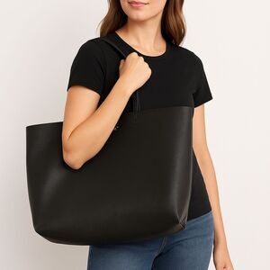 Victoria’s Secret Black Faux Leather Oversized Shopper Tote Large Structured Bag